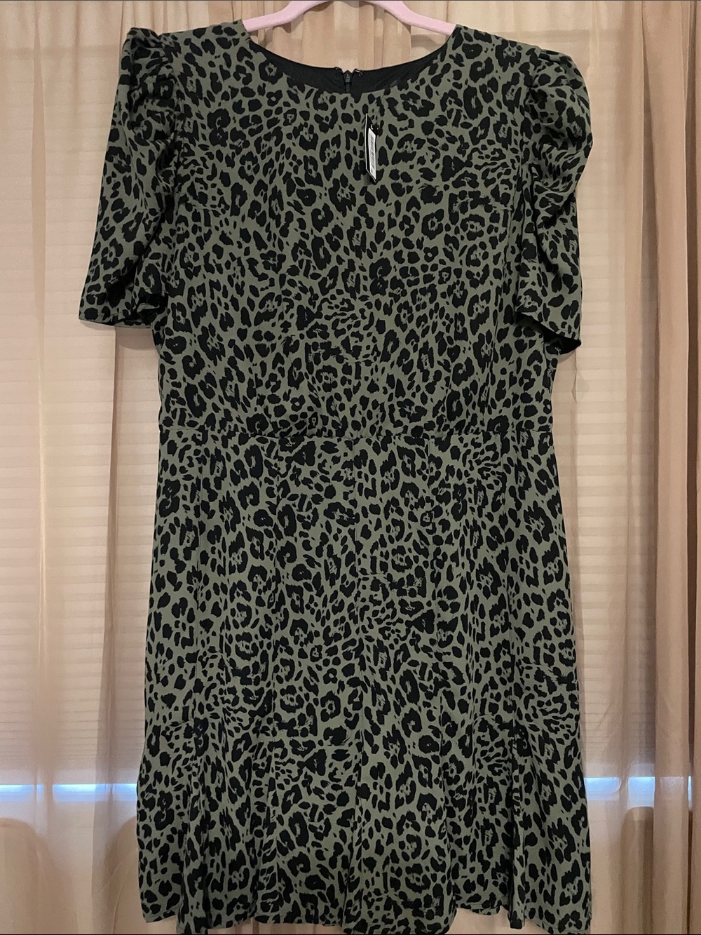 Express Olive Green and Black Leopard Print Dress